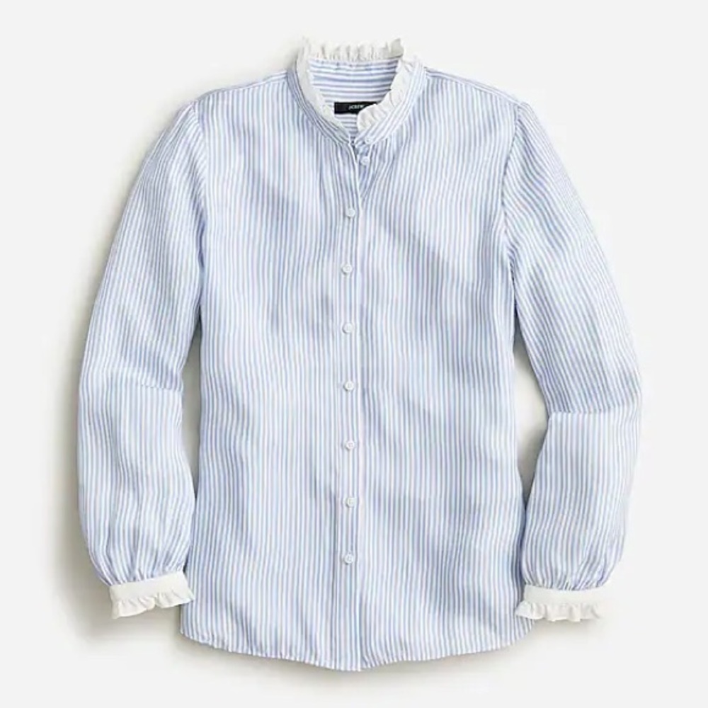 J Crew Drapey cupro-blend ruffle-trim shirt in stripe Item BL643